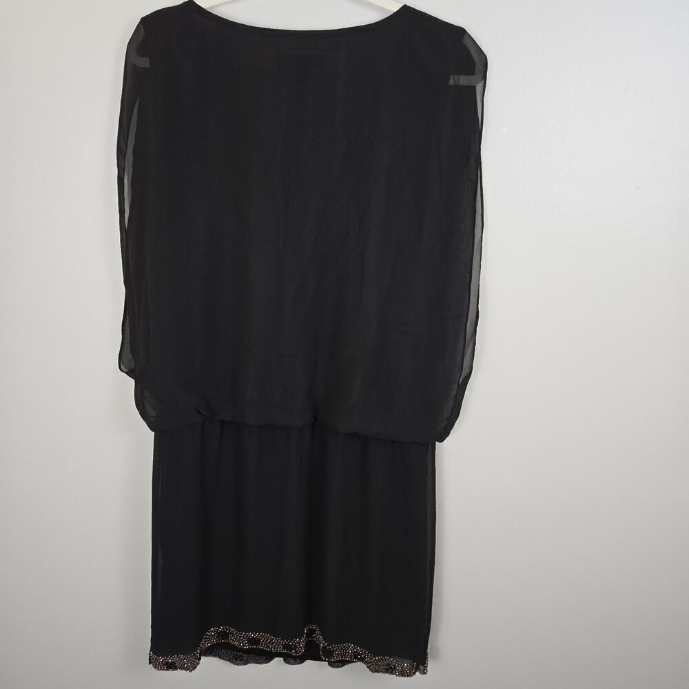 SL Fashions Black Mini Dress V Neck Copper Beads Sheer Flowy Lined GLAM SIZE 10 - Picture 6 of 7